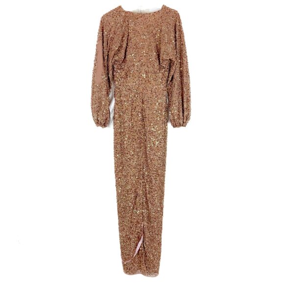 NWT Mac Duggal #10791 Long Sleeve V-Neck Sequin Gown Dress Bronze Size 2 NEW - Picture 11 of 16